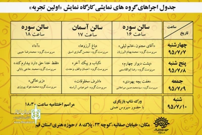 چهارمین دوره جشنواره تئاتر هنرجویان برگزار می شود

اولین تجربه در شهر قم