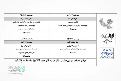 سومین جشنواره تئاتر استانی قشم

تالار آیینه میزبان رقابت 4 نمایش