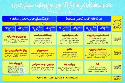 از امروز 12 آذر:

دهمین جشنواره ملی تئاترکودک و نوجوان و نمایش عروسکی رضوی آغاز شد