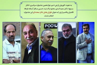 Koroush Zarei Appoints

Jury Members of Stage Section of Basij Theater Festival