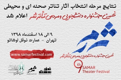 پس از بررسی 94 اثر نمایشی

آثار صحنه‌ای و محیطی جشنواره تئاتر ثمر مشخص شد
