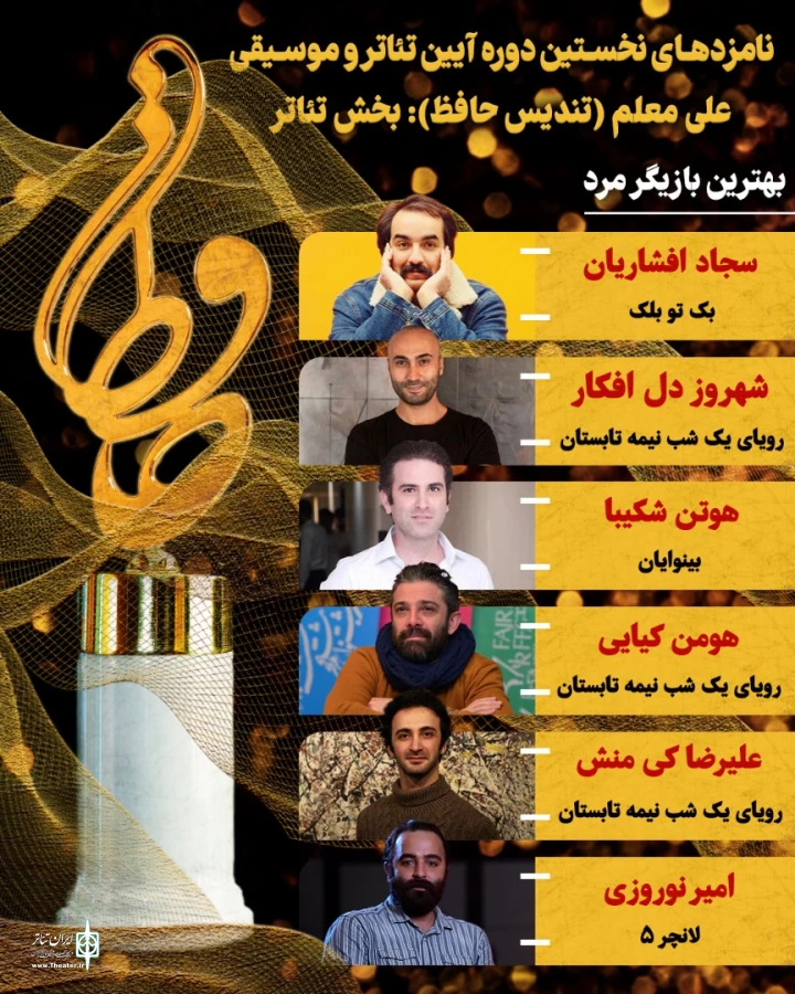 اعلام نامزدهای بخش تئاتر نخستین آیین تئاتر و موسیقی علی معلم «تندیس حافظ» 3
