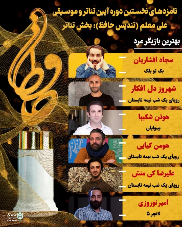اعلام نامزدهای بخش تئاتر نخستین آیین تئاتر و موسیقی علی معلم «تندیس حافظ» 3