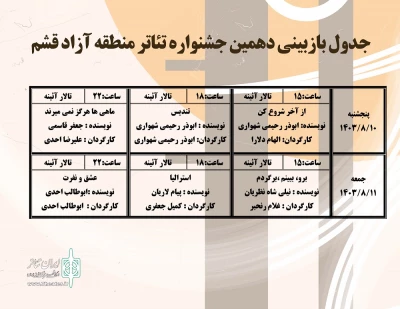 جدول بازبینی آثار دهمین جشنواره تئاتر قشم منتشر شد